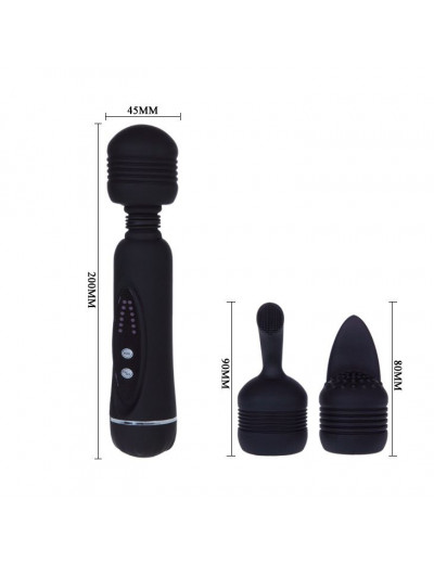 Черный вибромассажер со сменными насадками Power Wand - 20,5 см.