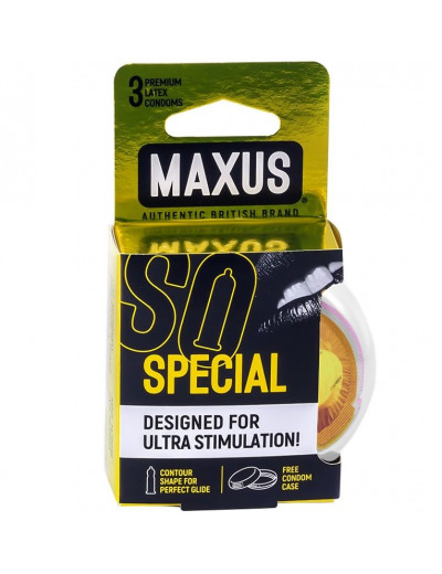 Презервативы с точками и рёбрами в пластиковом кейсе MAXUS Special - 3 шт.