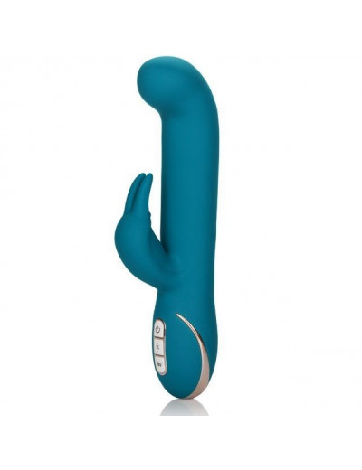 Бирюзовый вибратор с изогнутой головкой Jack Rabbit Signature Silicone Rocking  G  Rabbit - 20 см.
