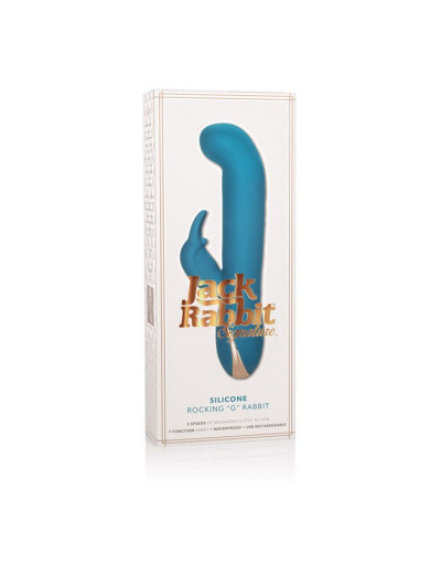 Бирюзовый вибратор с изогнутой головкой Jack Rabbit Signature Silicone Rocking  G  Rabbit - 20 см.