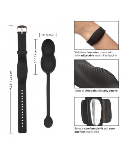 Черные вагинальные виброшарики с браслетом-пультом Wristband Remote Ultra-Soft Kegel System