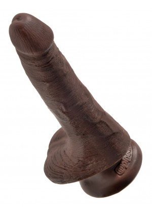 Коричневый фаллоимитатор с мошонкой и присоской 6  Cock with Balls - 17,8 см.