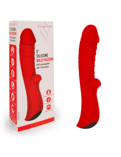 Красный вибромассажер 5  Silicone Wild Passion - 19,1 см.