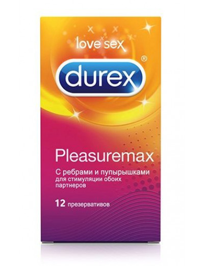 Рельефные презервативы с точками и рёбрами Durex Pleasuremax - 12 шт.