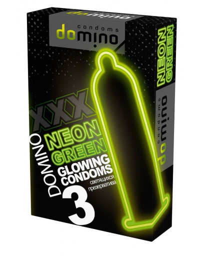 Презервативы DOMINO Neon Green со светящимся в темноте кончиком - 3 шт.