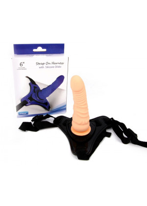 Телесный поясной страпон Strap On Harness with Silicon Dildo - 14 см.