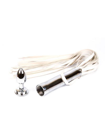 Белая плетка Notabu с прозрачным кристаллом на рукояти - 58 см.