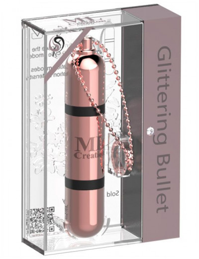 Золотистый мини-вибратор на цепочке Glittering Bullet - 9 см.