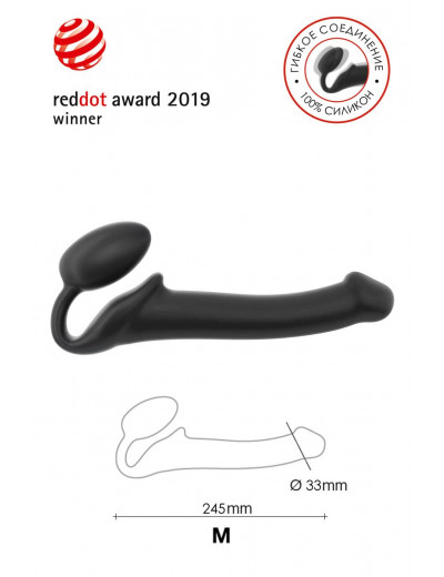 Черный безремневой страпон Silicone Bendable Strap-On M