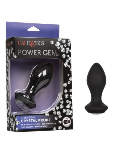 Черная анальная пробка с вибрацией и кристаллом Power Gem Vibrating Crystal Probe - 10,75 см.