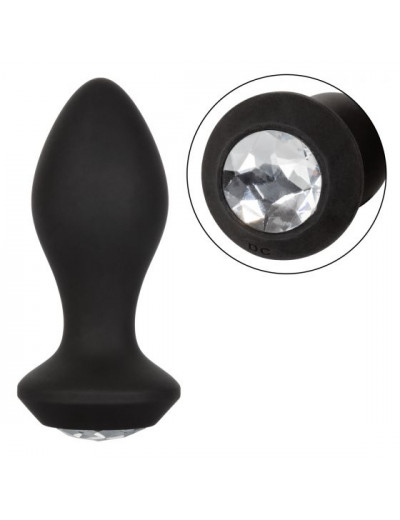 Черная анальная пробка с вибрацией и кристаллом Power Gem Vibrating Crystal Probe - 10,75 см.