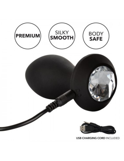 Черная анальная пробка с вибрацией и кристаллом Power Gem Vibrating Crystal Probe - 10,75 см.