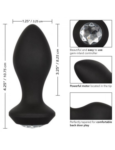 Черная анальная пробка с вибрацией и кристаллом Power Gem Vibrating Crystal Probe - 10,75 см.