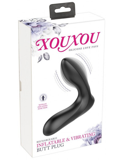 Черная анальная втулка с вибрацией и функцией расширения Inflatable Vibrating Prostate Plug