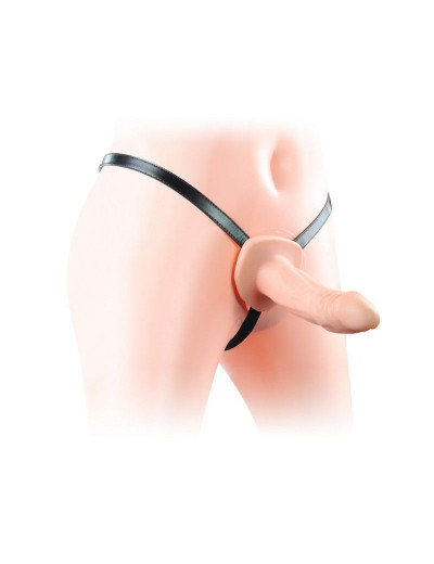 Телесный универсальный полый страпон Unisex Hollow Strap On - 17 см.