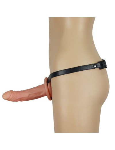 Телесный универсальный полый страпон Unisex Hollow Strap On - 17 см.