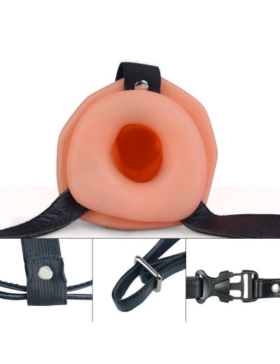 Телесный универсальный полый страпон Unisex Hollow Strap On - 17 см.