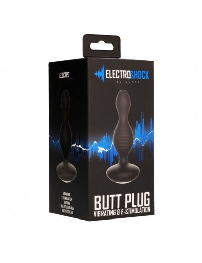 Чёрная анальная пробка с электростимуляцией E-Stimulation Vibrating Buttplug - 14 см.