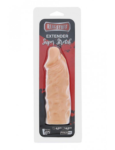 Телесная реалистичная насадка на пенис SUPER STRETCH EXTENDER 5.5INCH - 14 см.