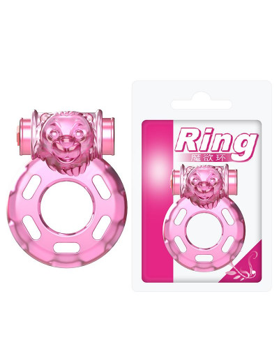 Розовое эрекционное виброкольцо Pink Bear