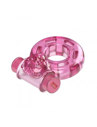 Розовое эрекционное виброкольцо Pink Bear