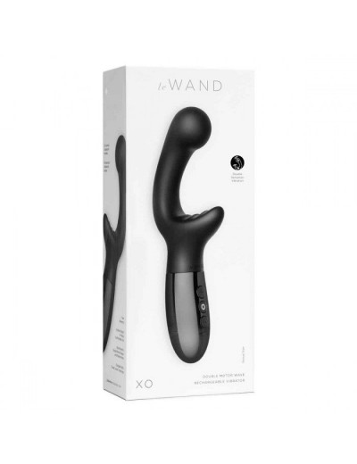 Черный вибромассажер с двумя моторами Le Wand XO - 19 см.