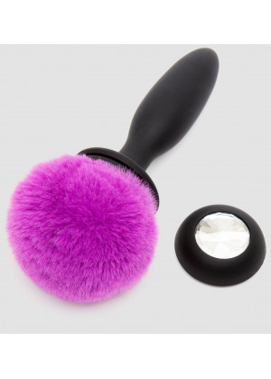 Черная анальная вибропробка Rechargeable Vibrating Bunny Tail Butt Plug Small