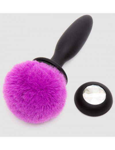 Черная анальная вибропробка Rechargeable Vibrating Bunny Tail Butt Plug Small