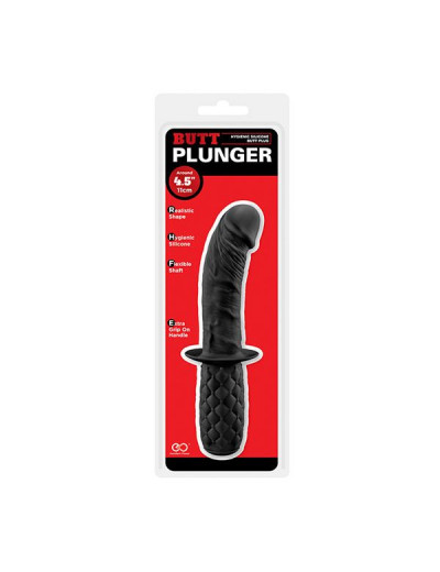 Черный изогнутый анальный фаллоимитатор BUTT PLUNGER с ручкой-ограничителем