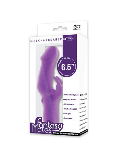 Фиолетовый вибратор с клиторальным отростком MATES FANTASY RECHARGE VIBRATOR - 17 см.
