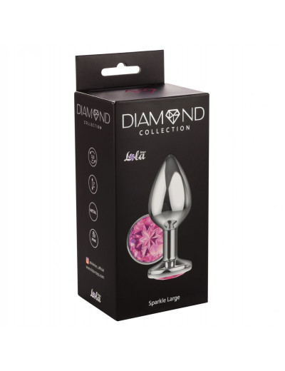 Большая серебристая анальная пробка Diamond Pink Sparkle Large с розовым кристаллом - 8 см.
