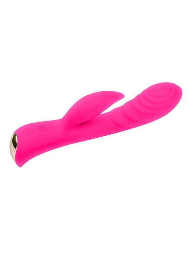Ярко-розовый вибромассажер-кролик 5  Silicone Ripple Passion - 19,1 см.