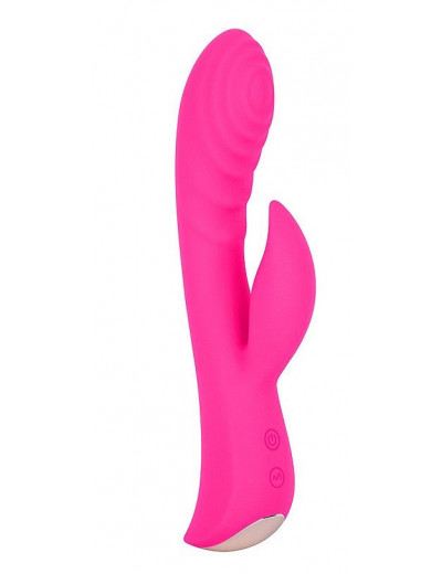 Ярко-розовый вибромассажер-кролик 5  Silicone Ripple Passion - 19,1 см.
