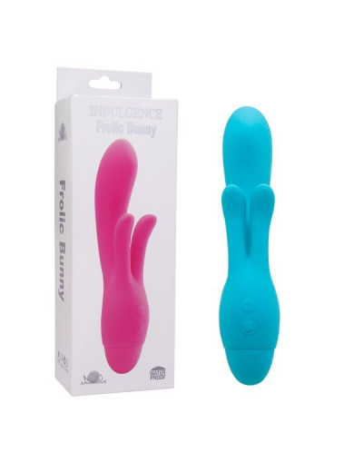 Голубой вибратор INDULGENCE Frolic Bunny - 18,5 см.