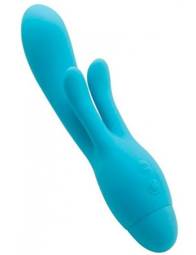 Голубой вибратор INDULGENCE Frolic Bunny - 18,5 см.