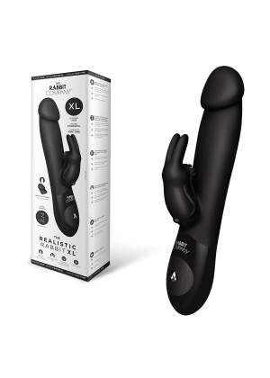 Чёрный вибратор с клиторальным отростком Realistic Rabbit XL Black