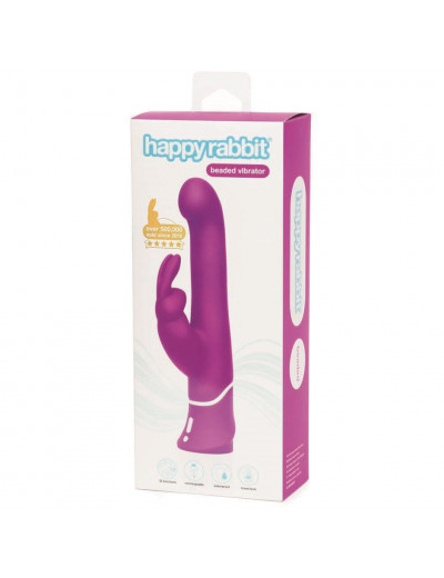 Фиолетовый вибратор с клиторальным стимулятором Beaded G-Spot Rechargeable Rabbit Vibrator - 24 см.