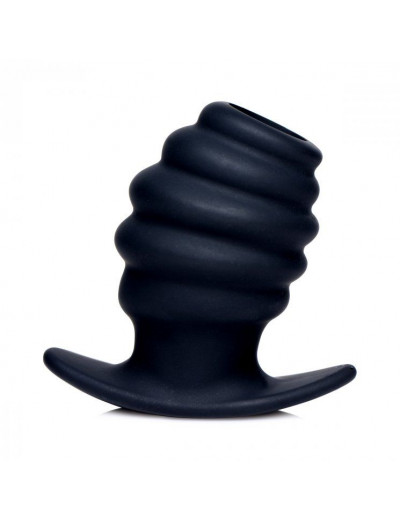 Малая черная анальная пробка Hive Ass Tunnel Silicone Ribbed Hollow Anal Plug Small - 6,86 см.