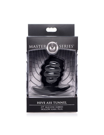 Малая черная анальная пробка Hive Ass Tunnel Silicone Ribbed Hollow Anal Plug Small - 6,86 см.