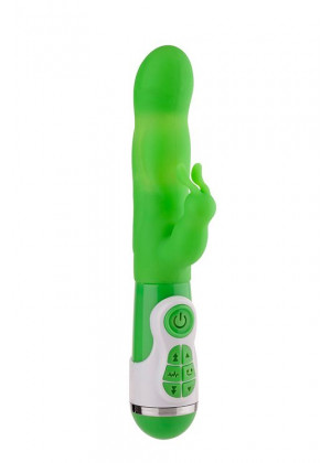 Зеленый вибратор с клиторальным стимулятором INSTYLE DUO VIBRATOR 5.5INCH - 14 см.
