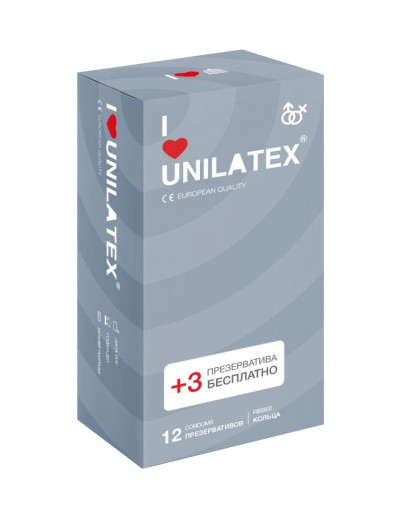 Презервативы с рёбрами Unilatex Ribbed - 12 шт. + 3 шт. в подарок