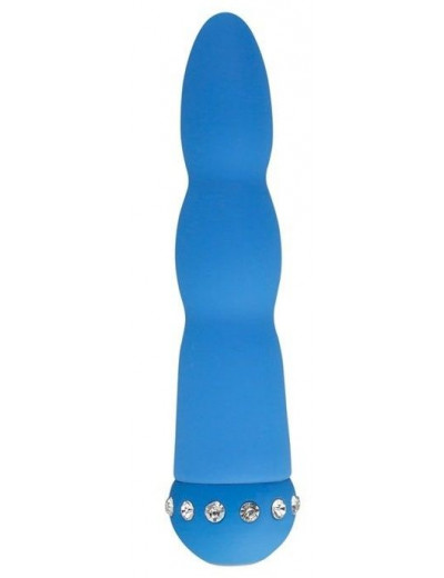 Голубой вибратор WAVY WAND со стразами - 14 см.