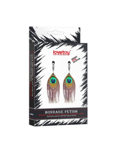 Зажимы на соски с павлиньими перьями Nipple Clamp With Peacock Feather Trim