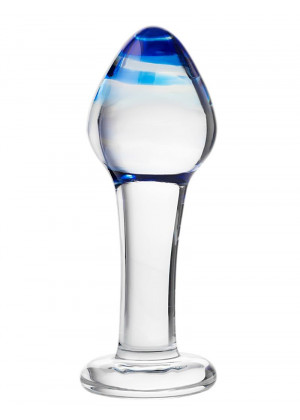 Стеклянная анальная втулка с синим кончиком - 11,5 см.