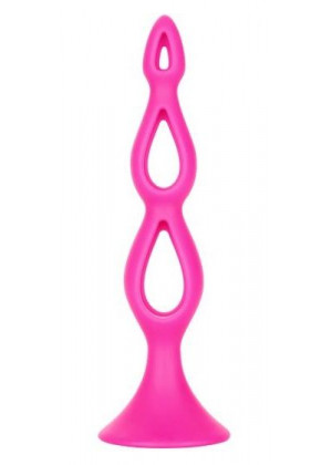 Розовая анальная елочка Silicone Triple Probe - 14,5 см.
