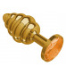 Золотистая пробка с рёбрышками и оранжевым кристаллом - 7 см.