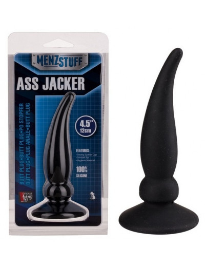 Чёрная пробка ASS JACKER для анальной стимуляции - 12 см.