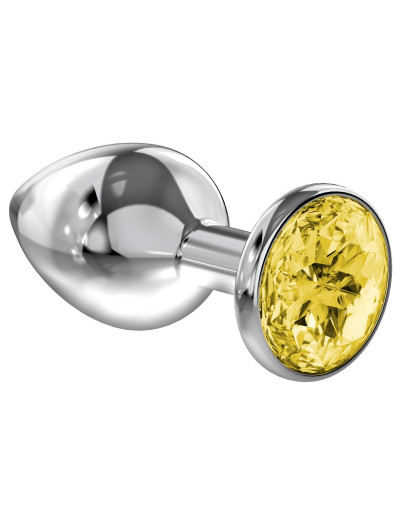 Большая серебристая анальная пробка Diamond Yellow Sparkle Large с жёлтым кристаллом - 8 см.