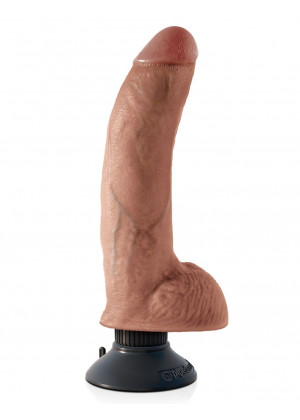 Кофейный виброфаллос со съемной присоской 9  Vibrating Cock with Balls - 22,9 см.