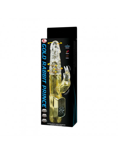 Золотистый вибратор Gold Rabbit Prince с ротацией - 21,5 см.